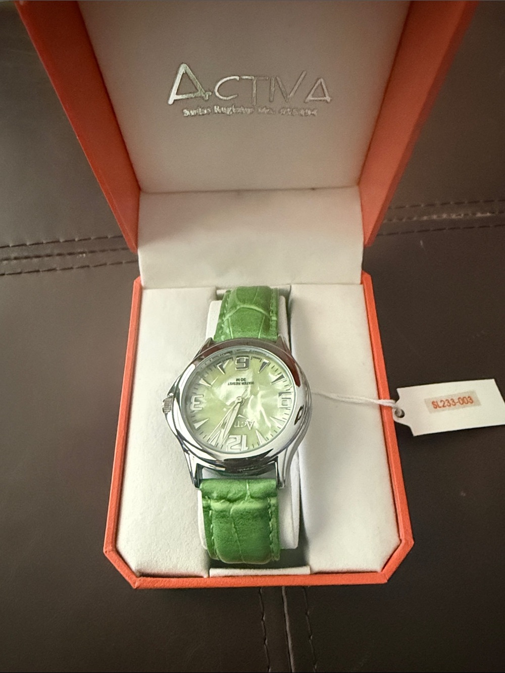 Activa Green Dial Women's Watch with Green Leather Strap